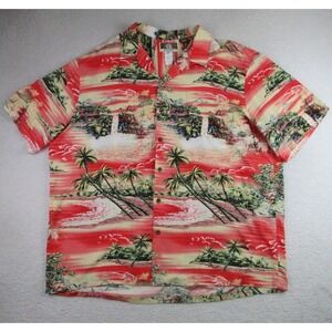 Kalaheo Hawaiian Shirt Mens‎ 3XL Red Made In Hawaii Rayon Waterfall Beach Aloha